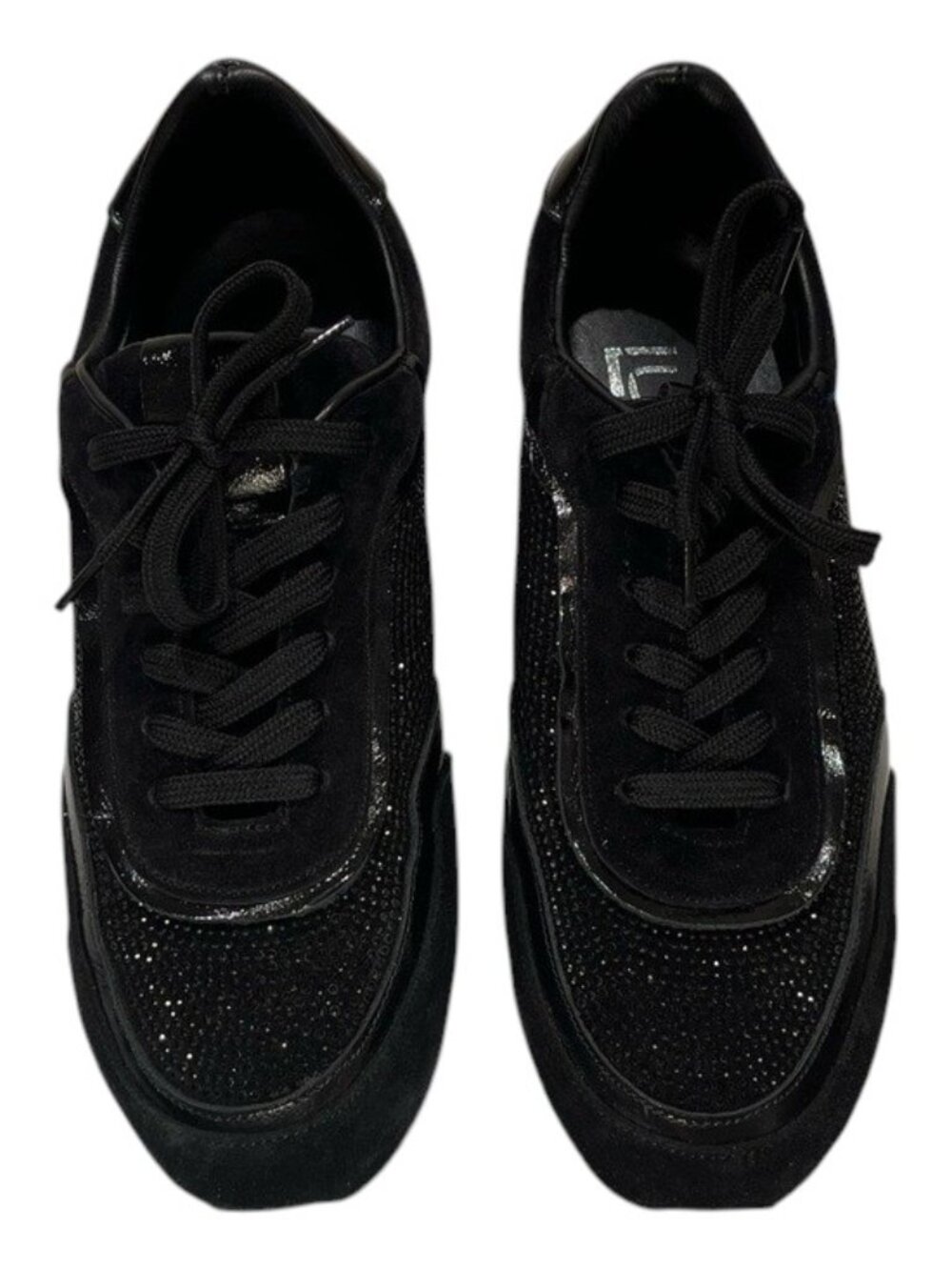 Luvishoes Bonia Black Rhinestone Crystal Suede Leather Sneakers NEW - Picture 9 of 9